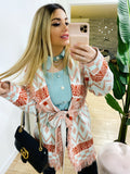 Cardigan frange e cinta pesca
