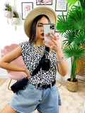 Maglia con spalline bombate a fantasia maculata