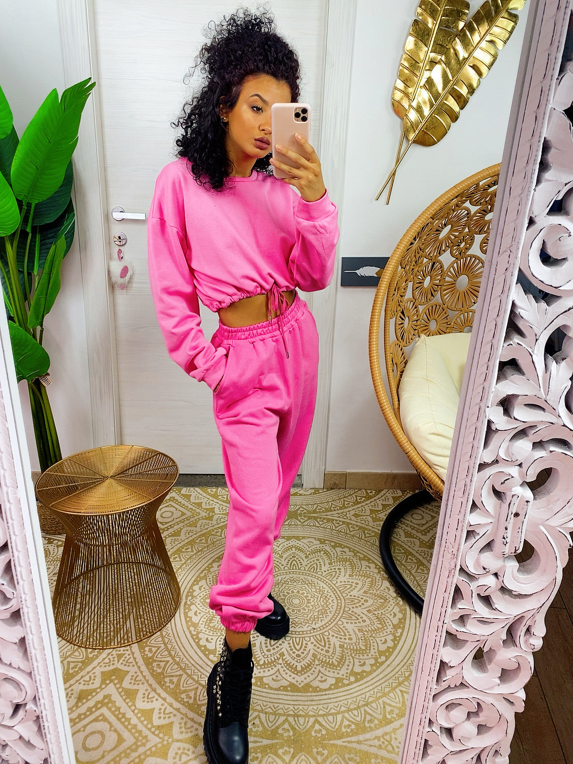 Tuta due pezzi rosa barbie maglia con elastico