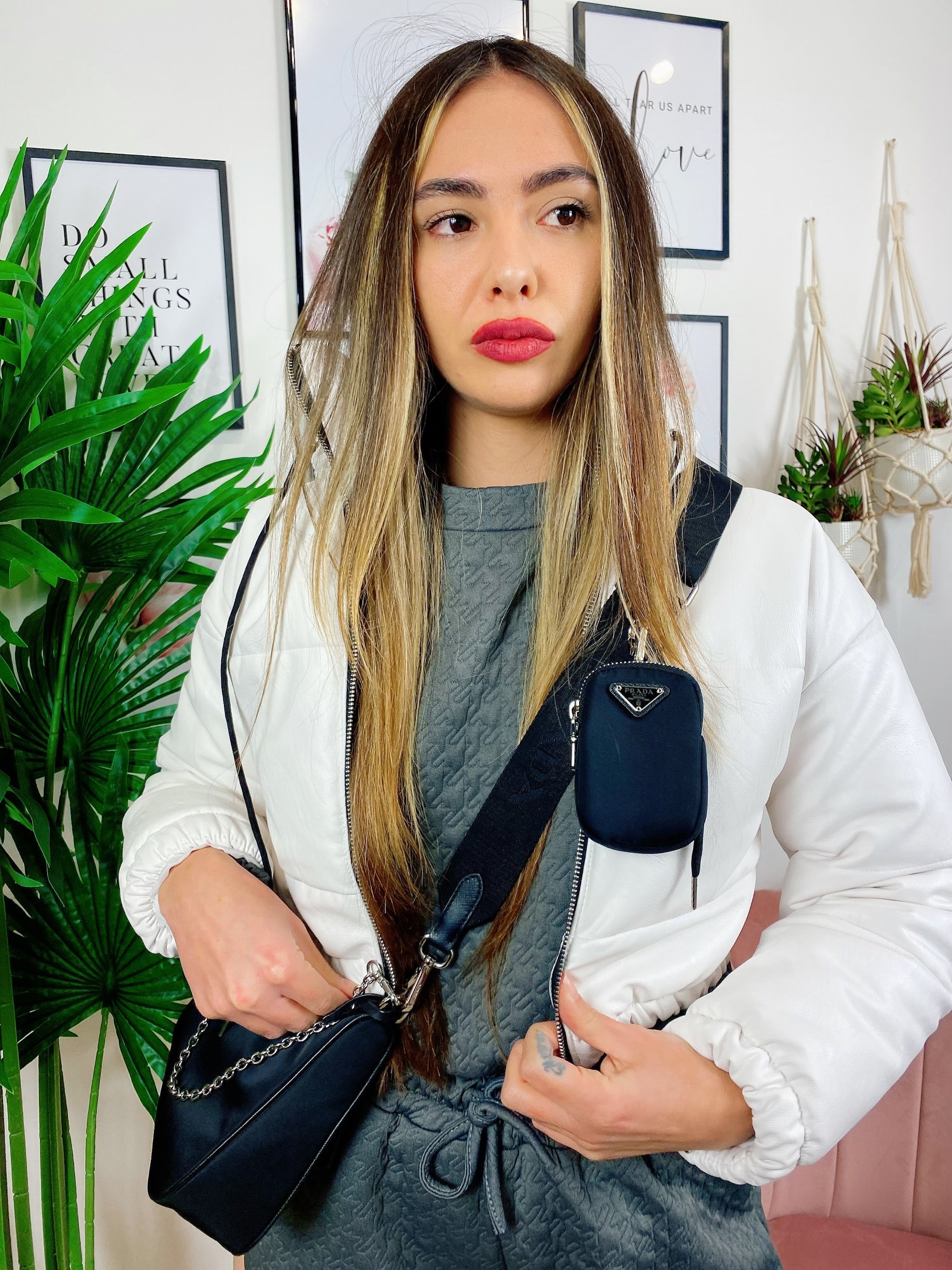 Bomber crop in ecopelle Bianco