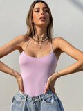 Body aderente con incroci lilla