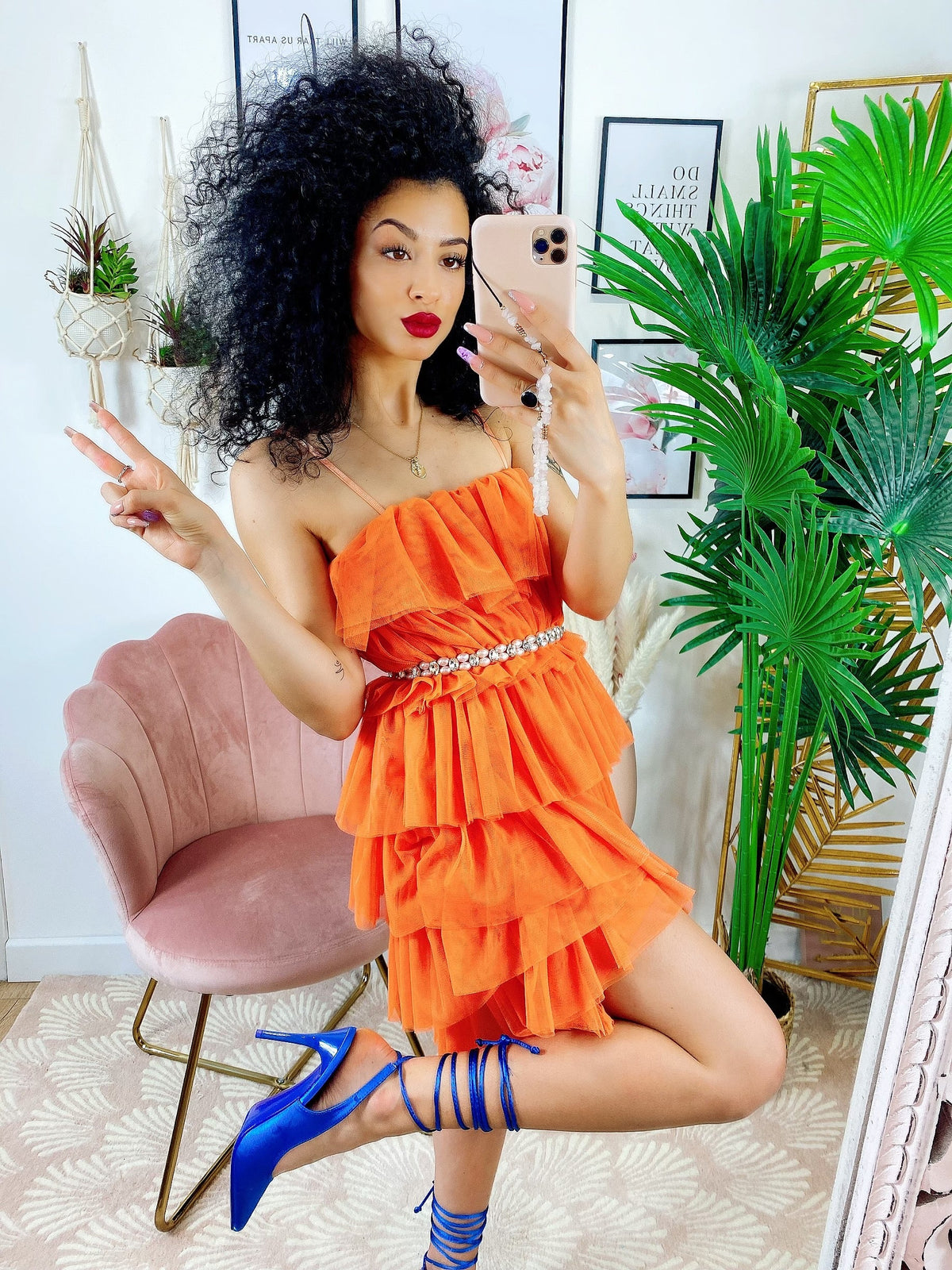 Abito in tulle a balze Venere Arancio