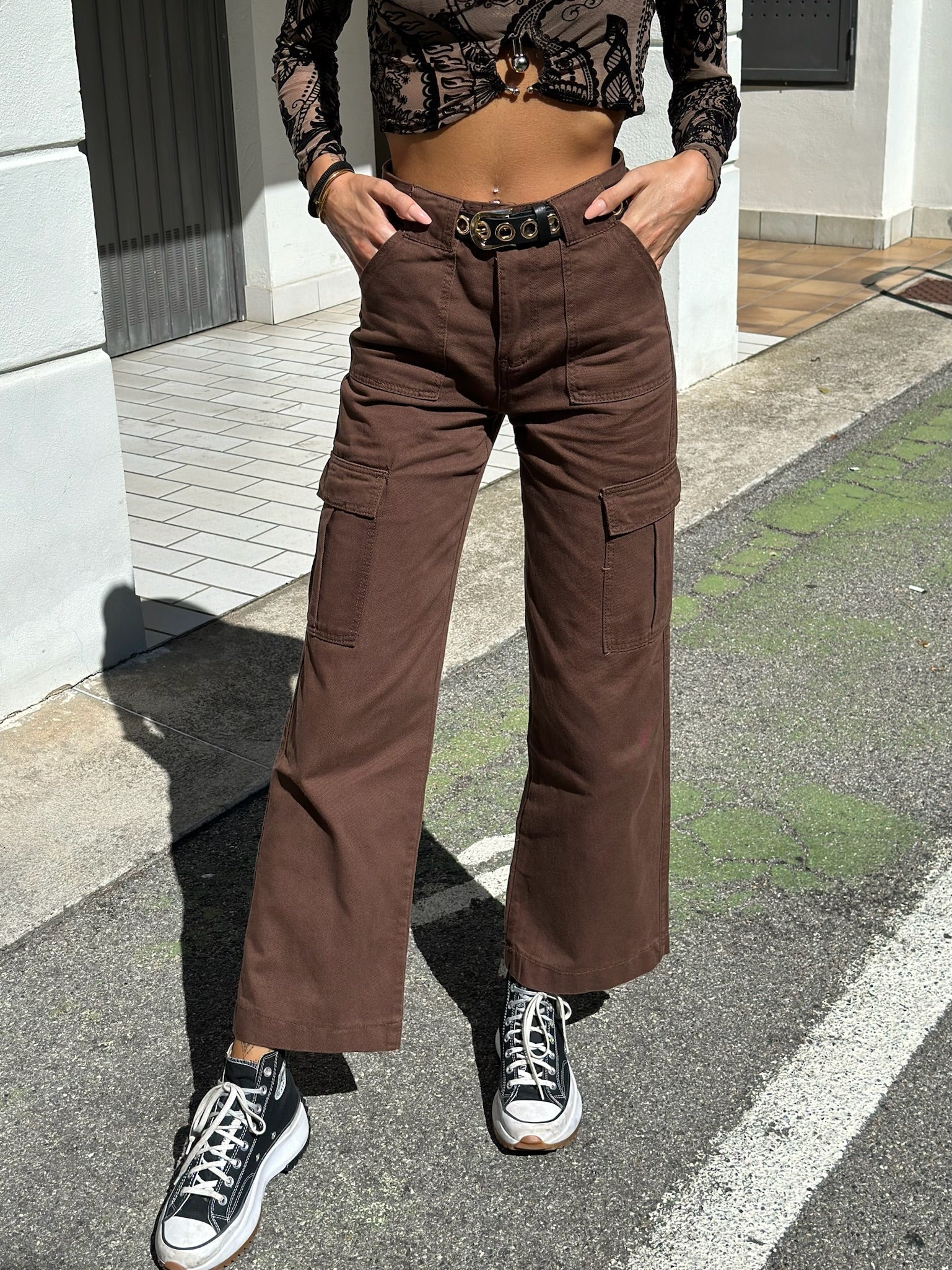 Pantalone cargo choco