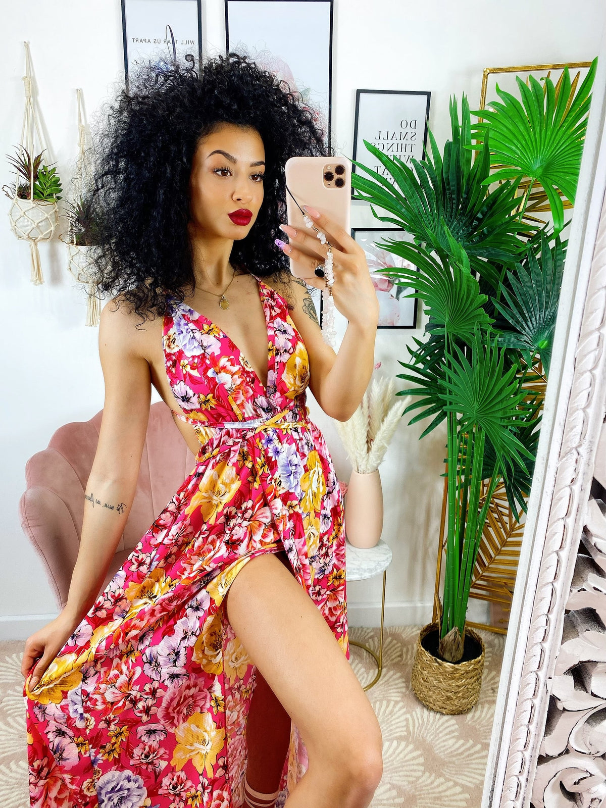 Dress Afrodite rosa fiori giallo lilla