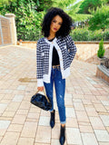 Cardigan pied de poule bottoni in perle