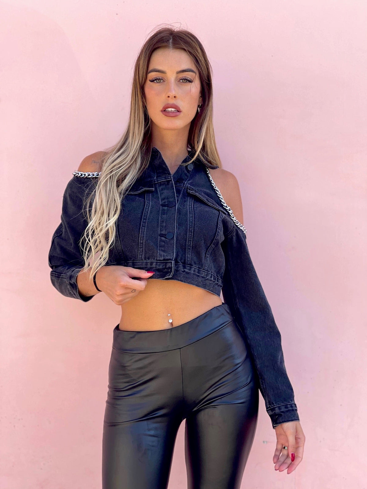 Giacca di jeans con catena argento