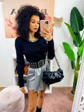 Maglia a costine con catena piccola argento e strass