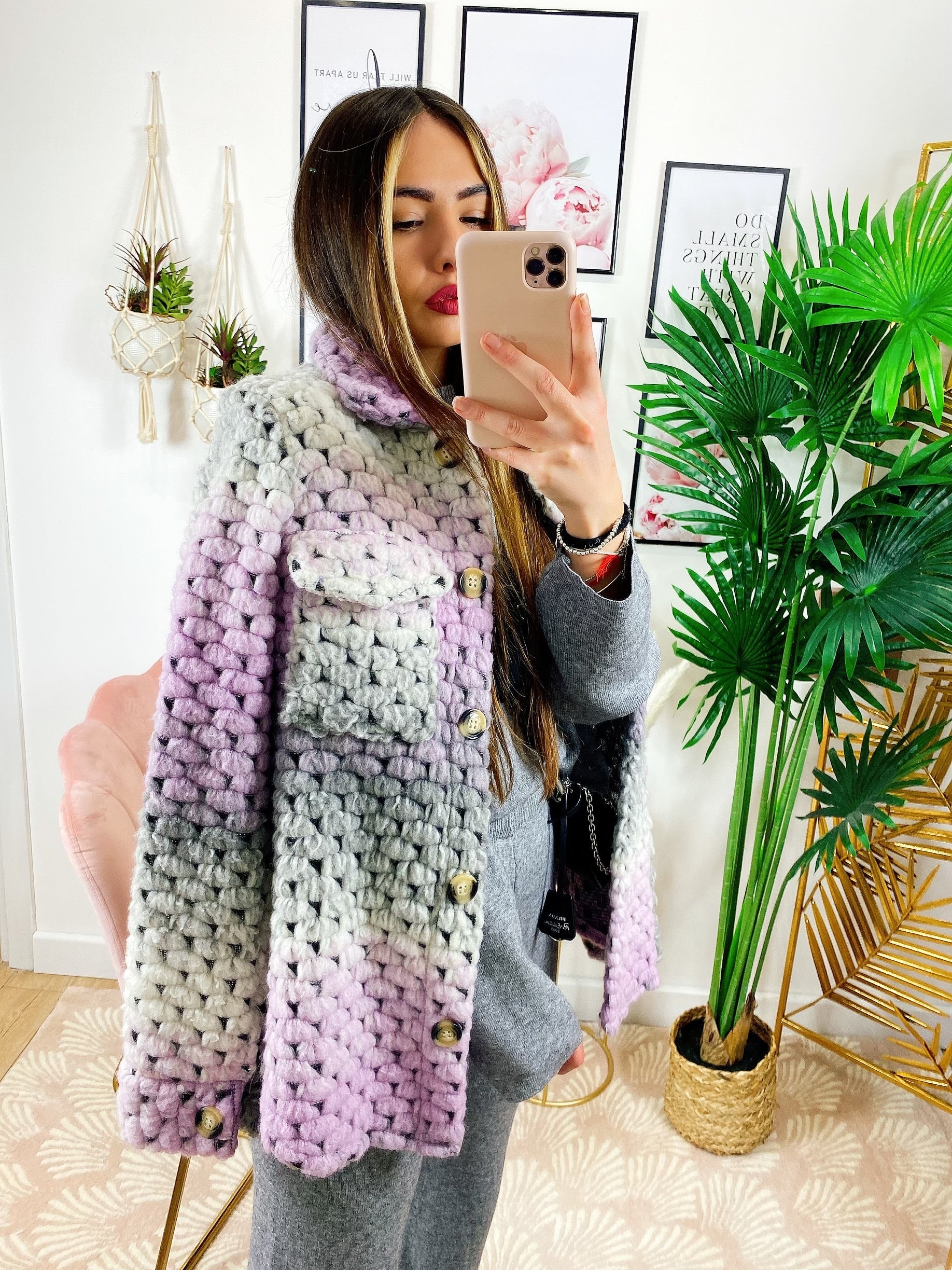 Giacca con bottoni Multicolor grigia e lilla