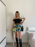 Top crop arricciato con manichina nero