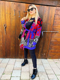 Cardigan rosso blu con frange e cinta