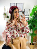 Camicia fiorata con ricami base bianca