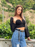 Blusa con scollo a V maniche velate