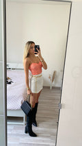 Top corallo spalline in strass