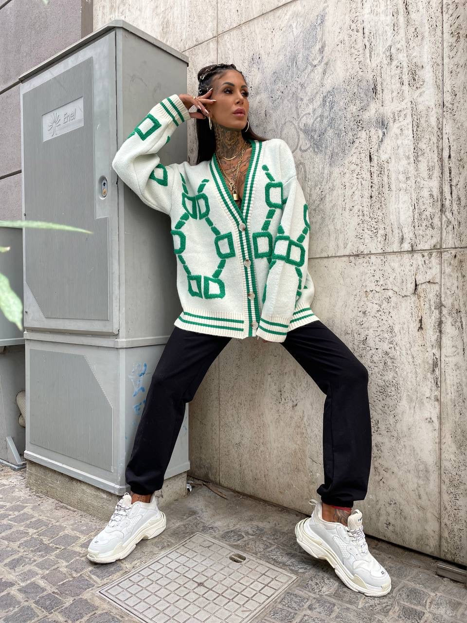 Cardigan influencer verde Top quality