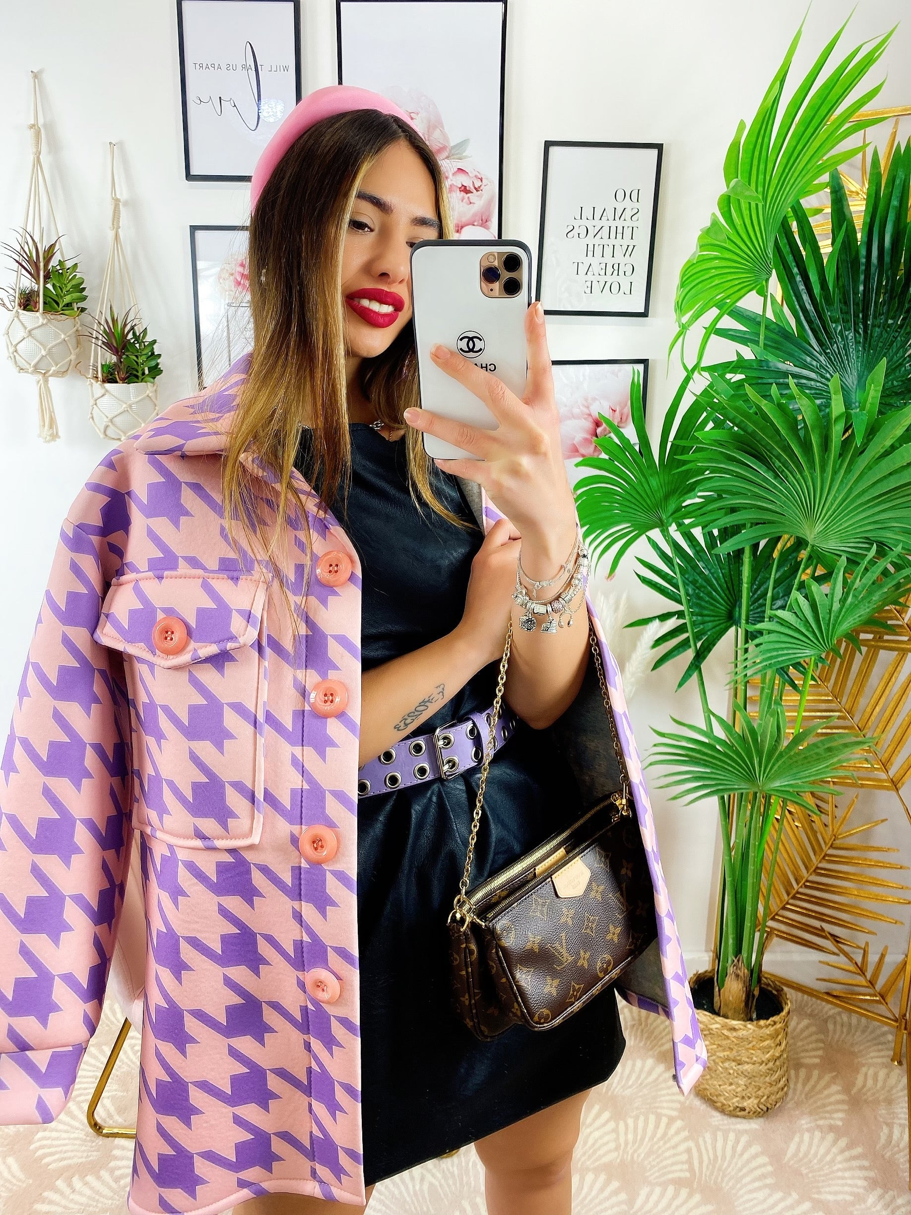 Giaccone pied de poule Rosa lilla