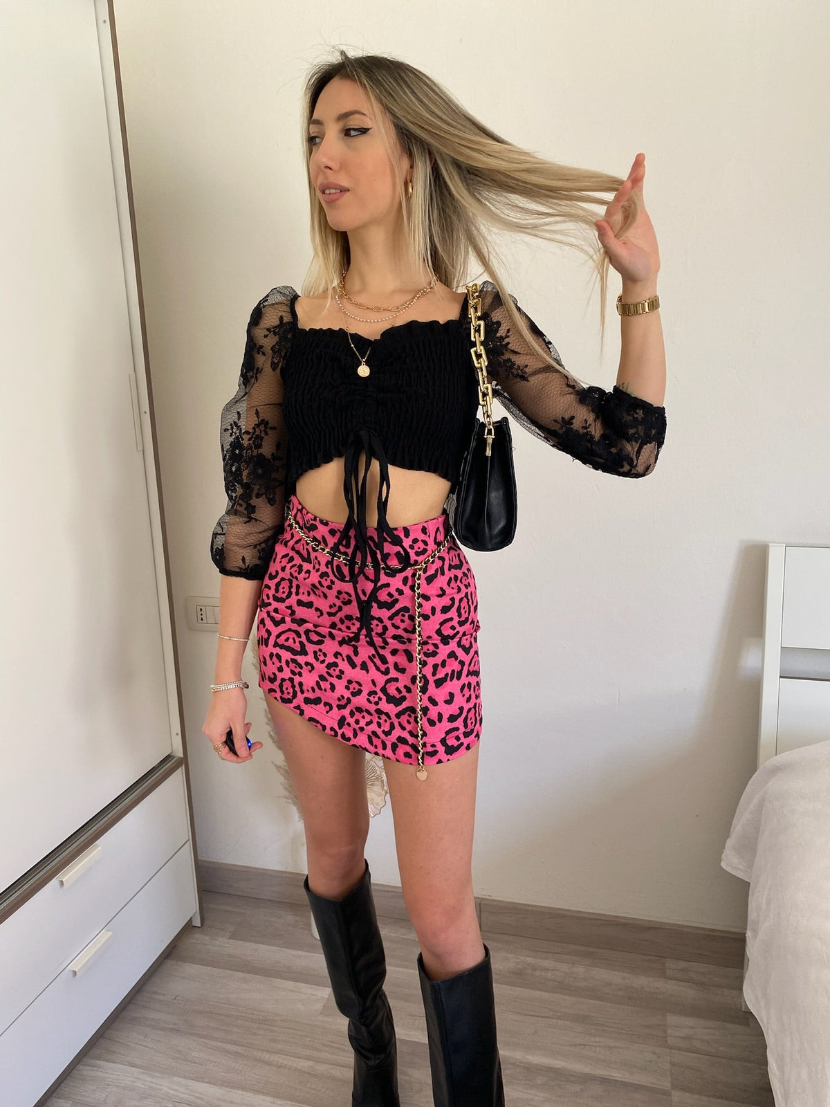 Gonna animalier Fuxia nero