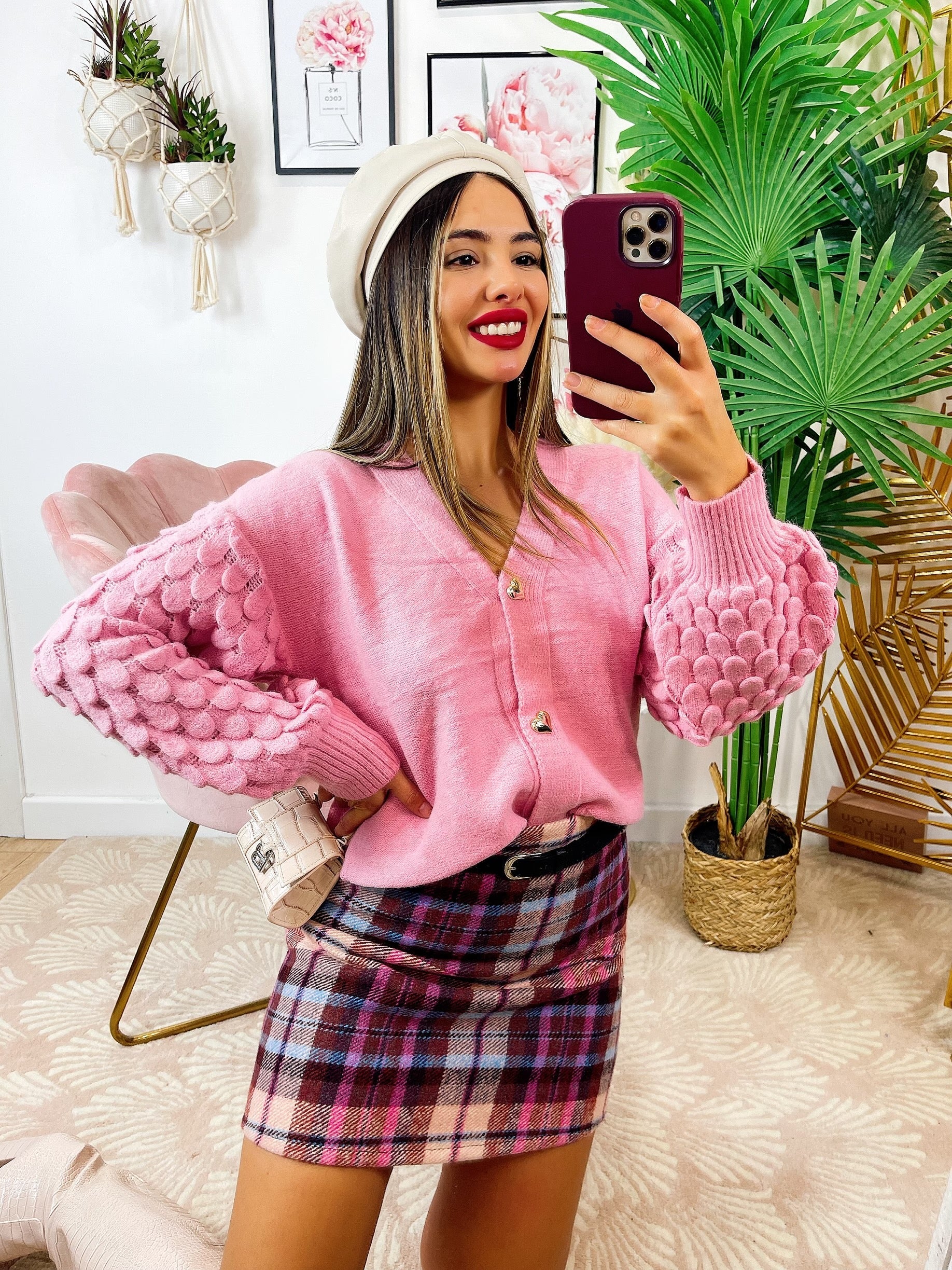 Maglione con onde e bottoni gioiello Rosa