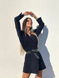 Abito glitter nero con colletto