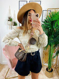 Blusa scollo a barchetta beige