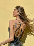 Abito nero/argento con incrocio e push up