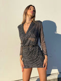Abito silver con scollo a incrocio