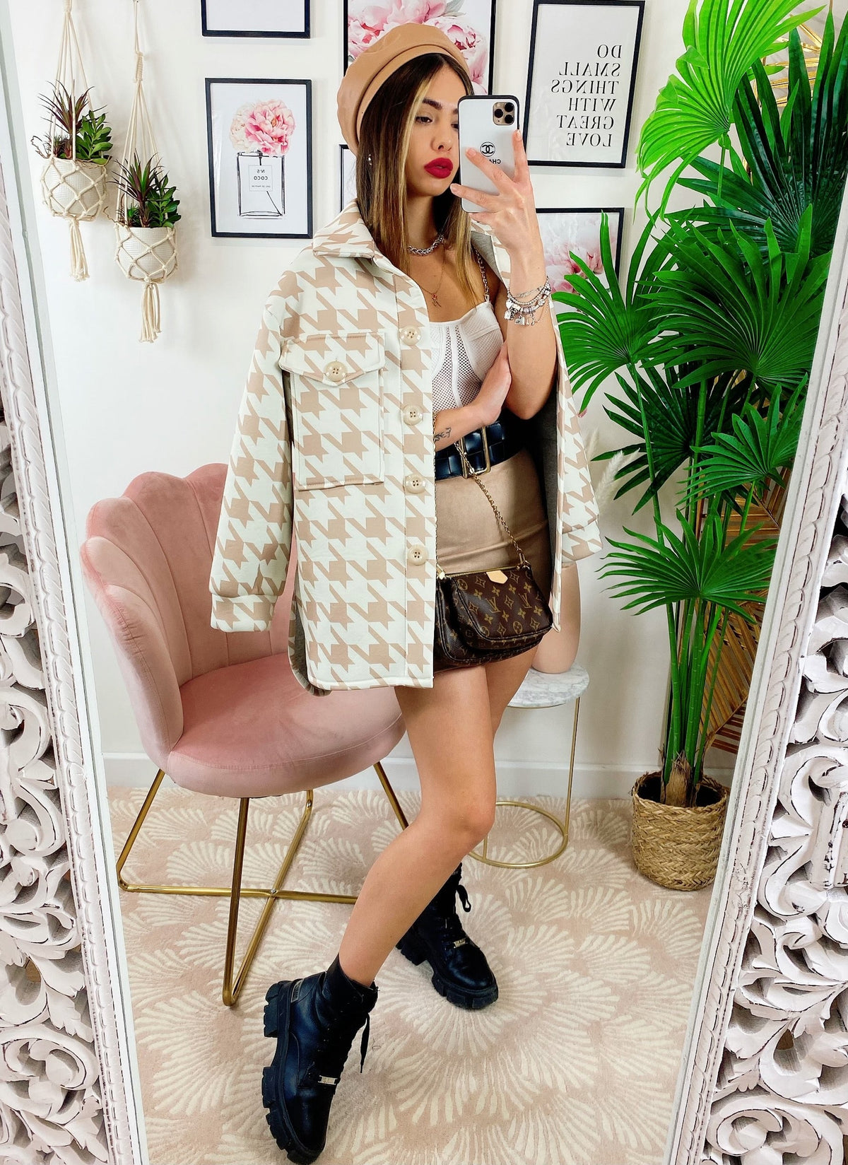 Giaccone pied de poule Beige