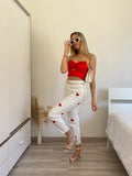 Jeans bianco cuori rossi