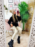 Leggins in eco-pelle felpato beige