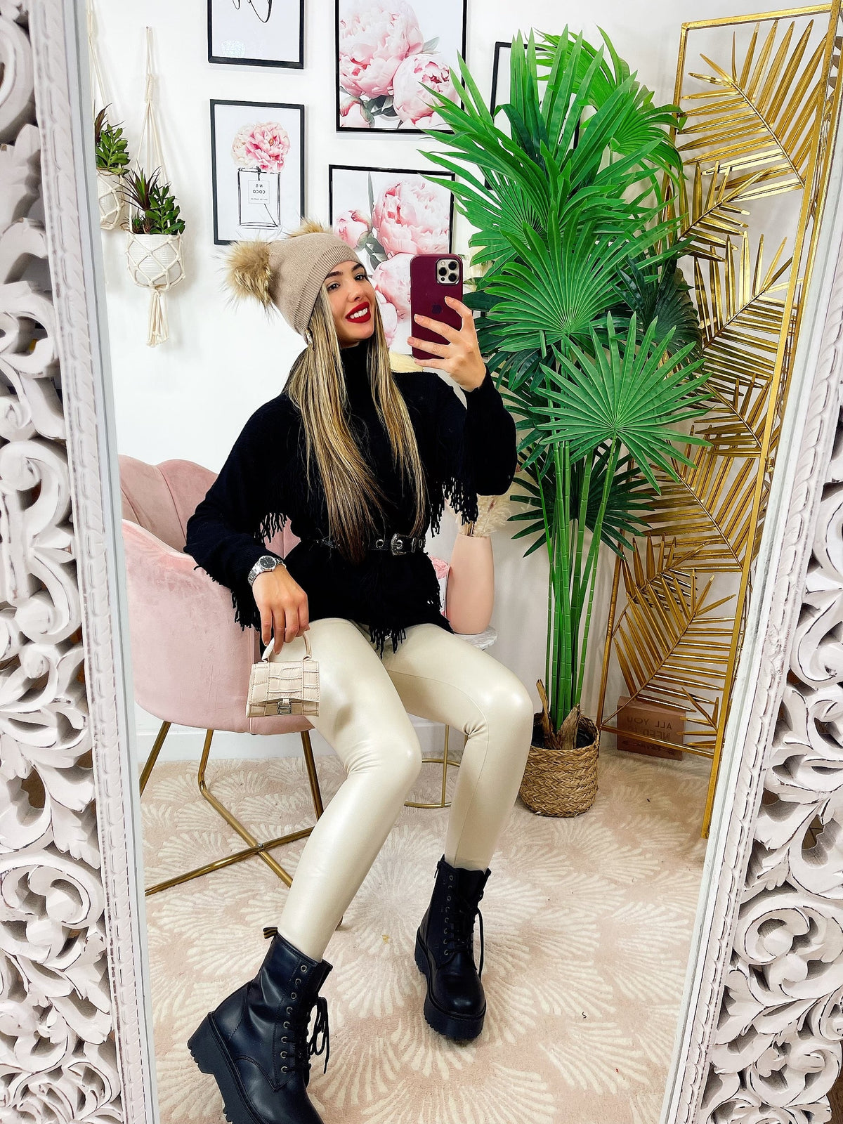 Leggins in eco-pelle felpato beige