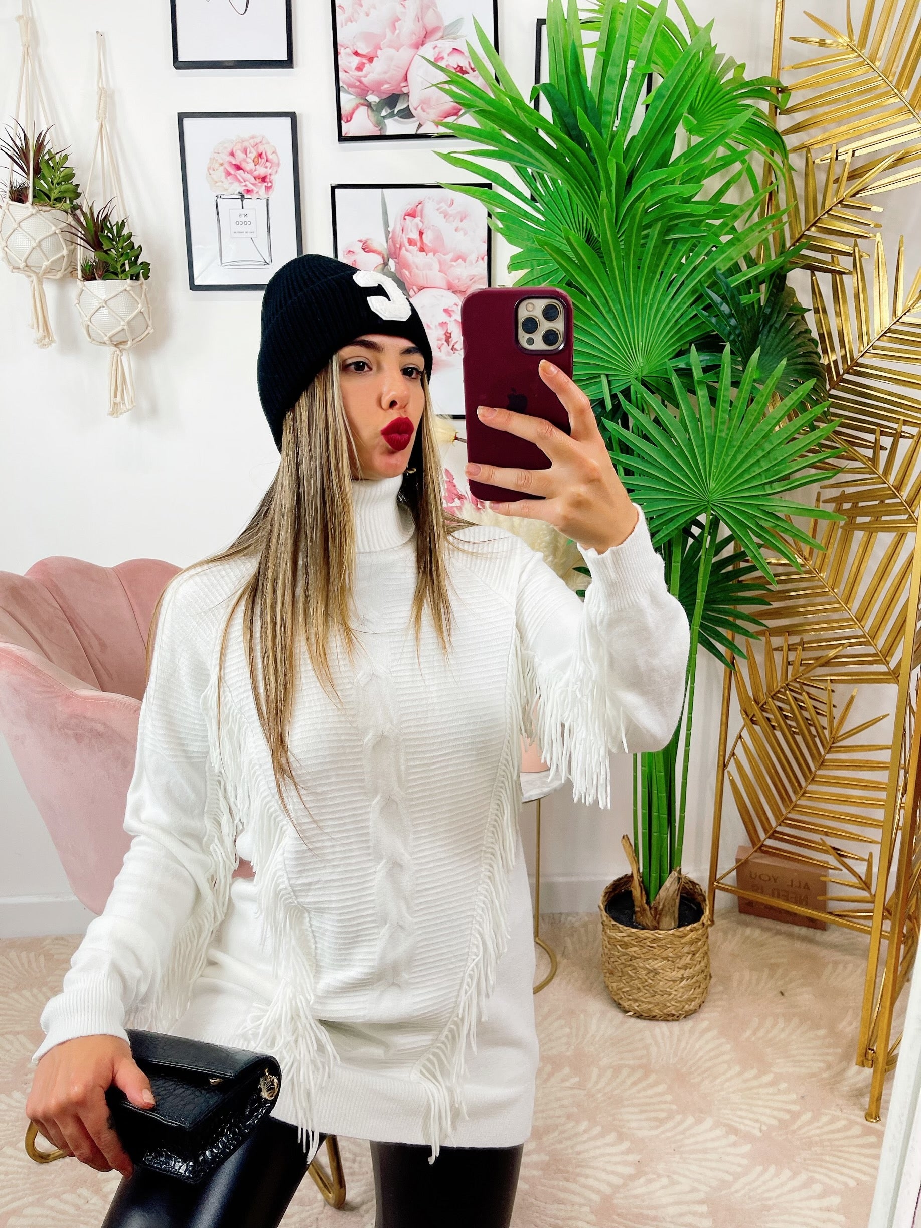 Maglione con frange bianco