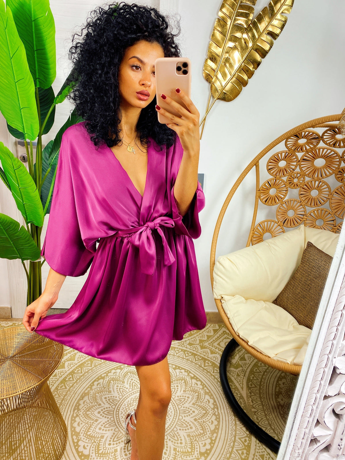 Abito a kimono in raso con cintura peonia