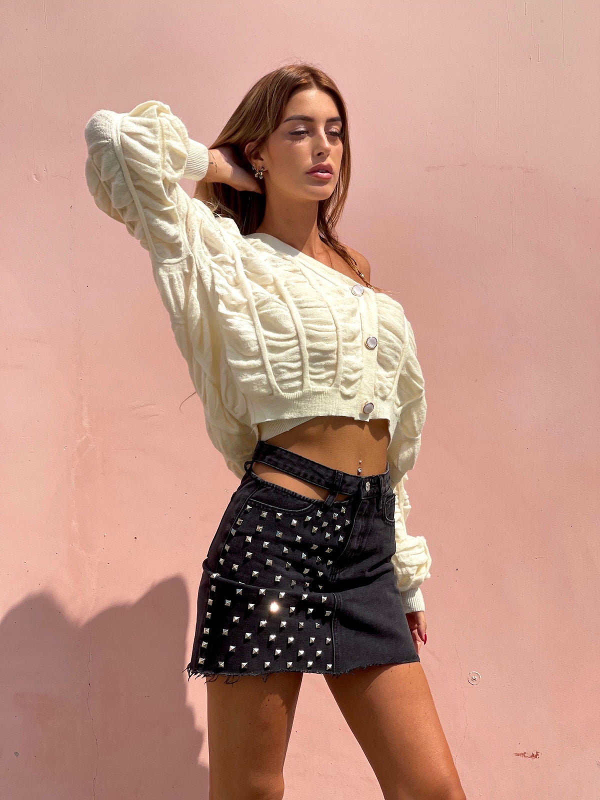 Cardigan panna a trecce