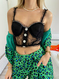 Bralette in pizzo con bottoni gioiello nera