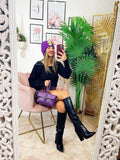 Maglione con scollo a u con perle nero