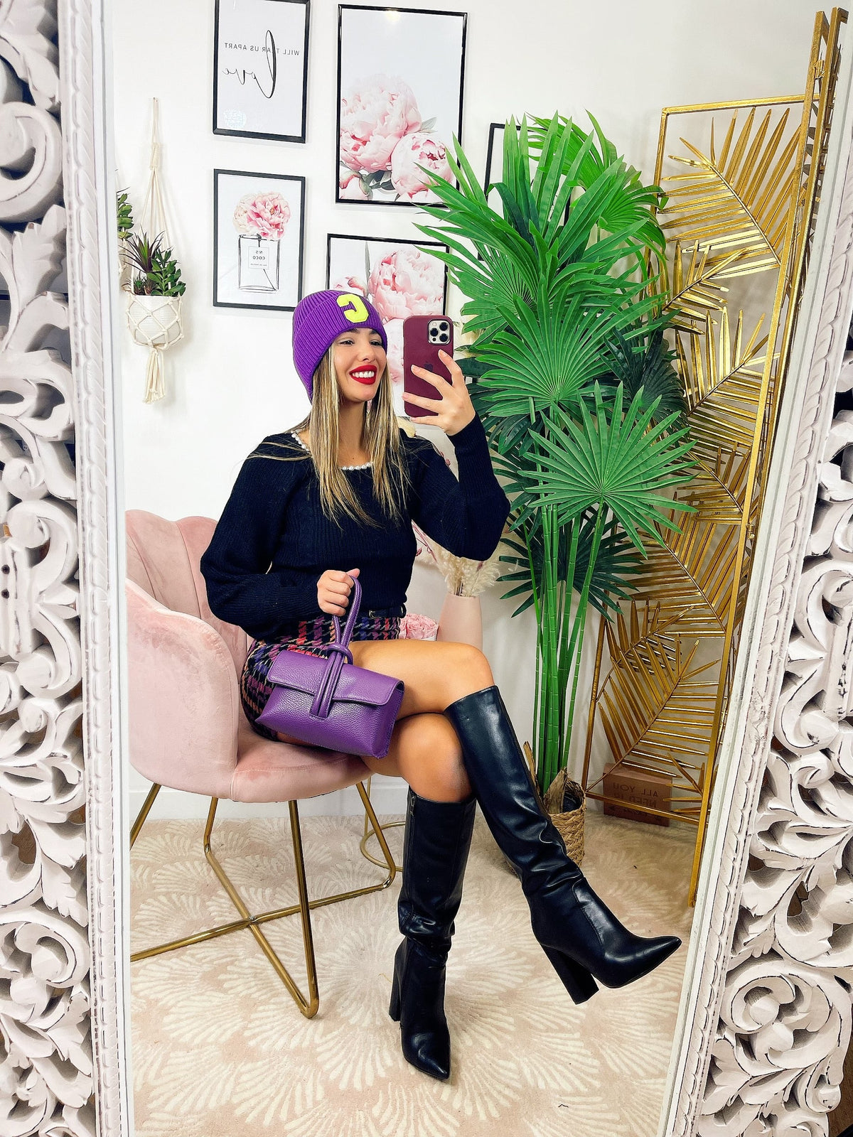 Maglione con scollo a u con perle nero