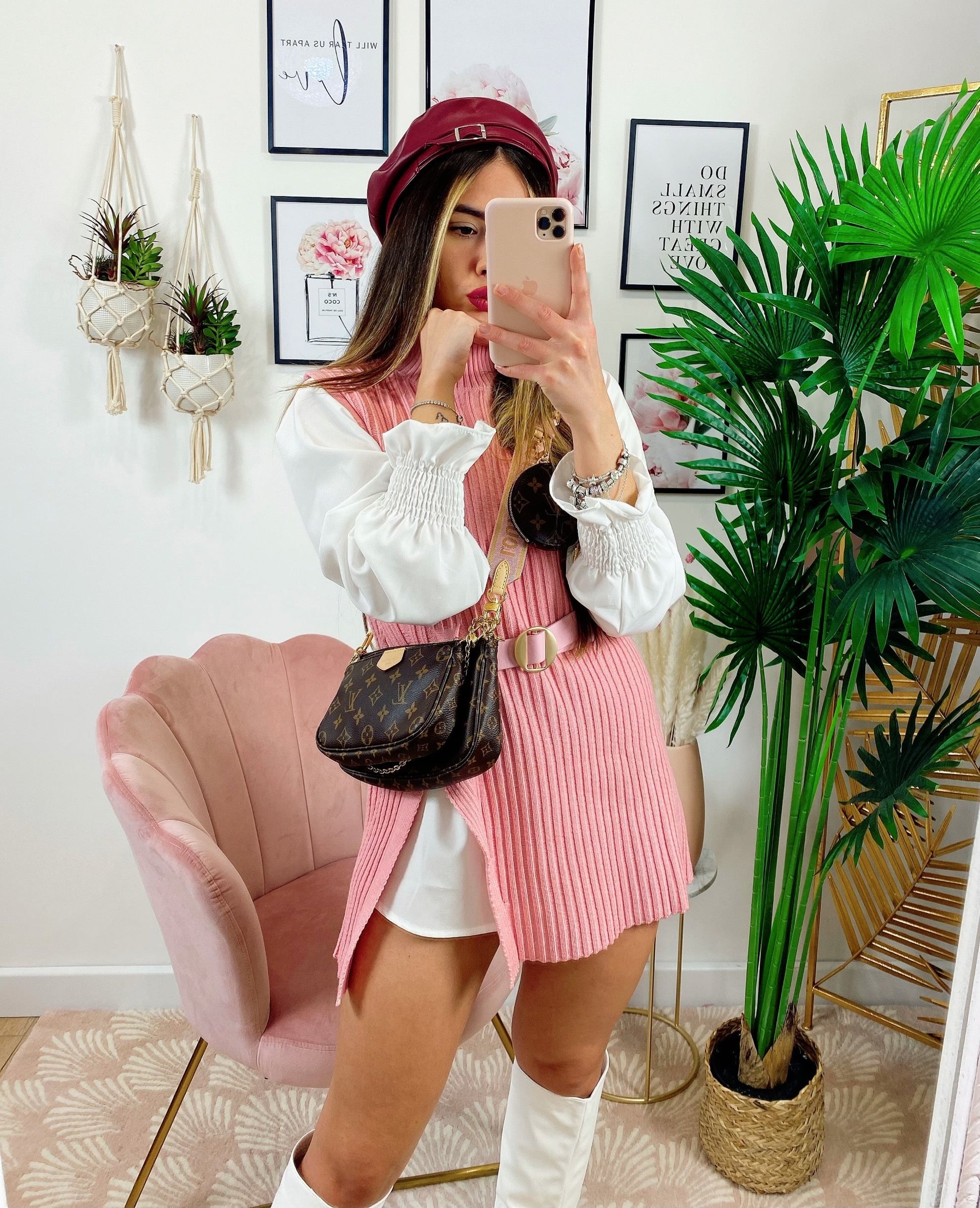 Abito due pezzi con cintura Rosa