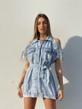 Abito in jeans con frange in paillettes