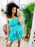 Abito in tulle a balze Venere Verdeacqua