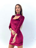 Abito in velluto con colletto Bordeaux