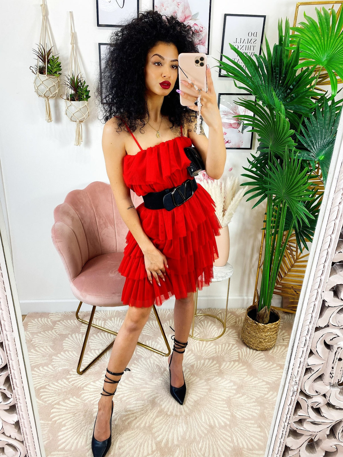 Abito in tulle a balze Venere rosso