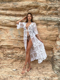 Pareo/kimono lungo in pizzo bianco