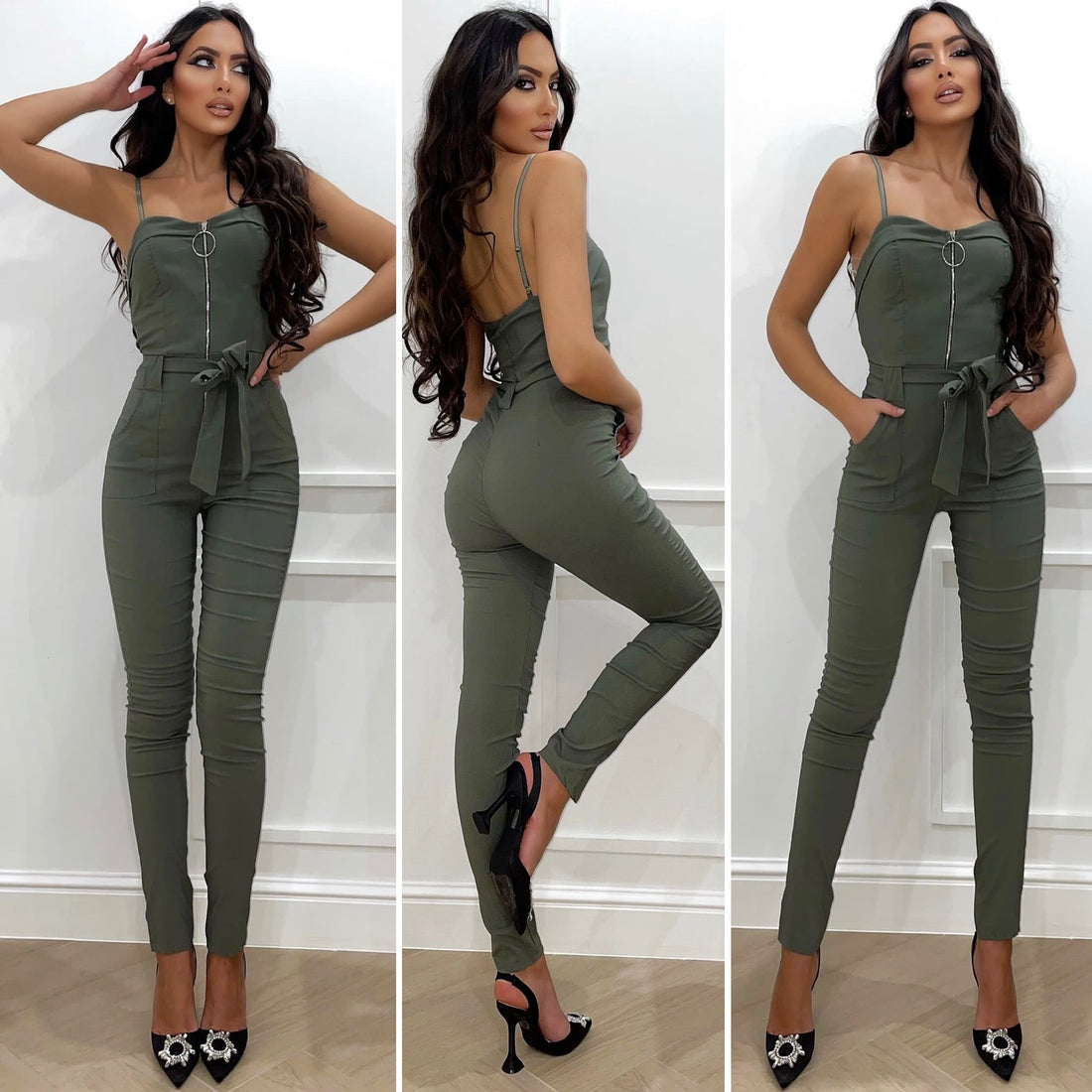 Tuta verde militare con zip