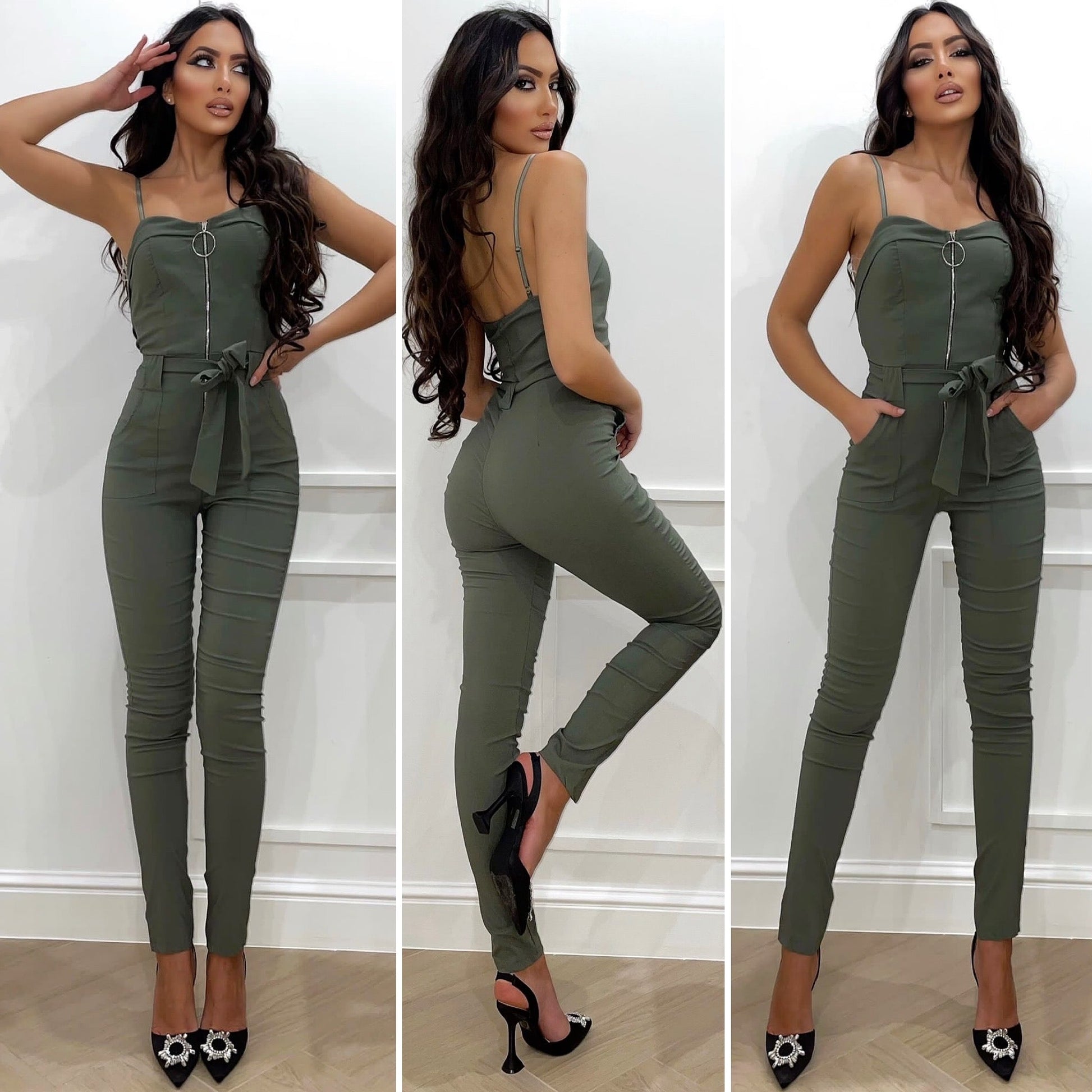 Tuta verde militare con zip