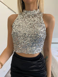 Top silver con paillettes