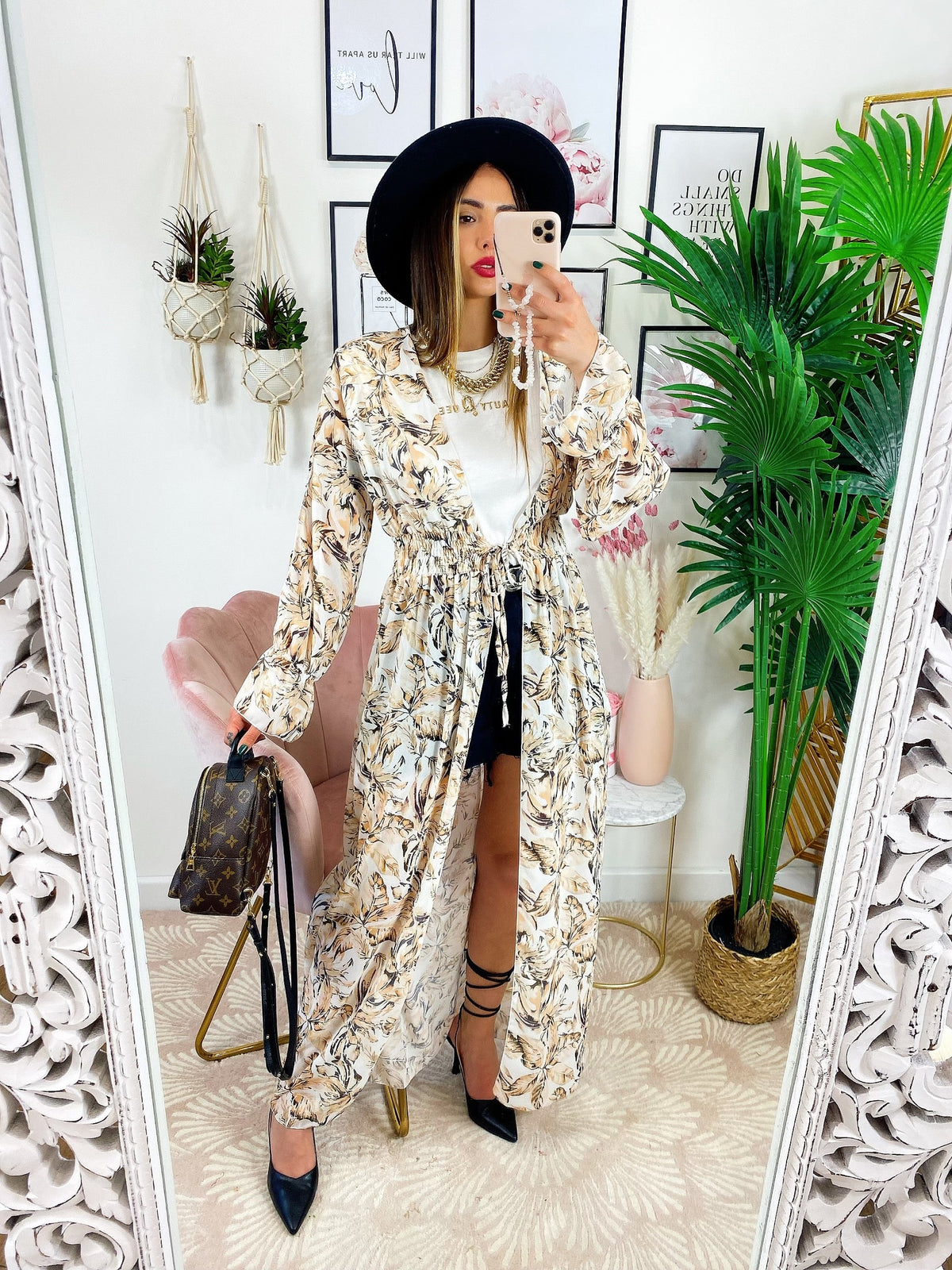Kimono base beige floreale