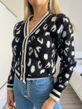 Cardigan animalier nero