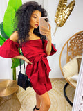 Abito con scollo a barchetta bordeaux