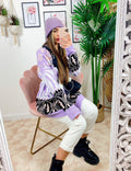 Cardigan con frange e cinta lilla