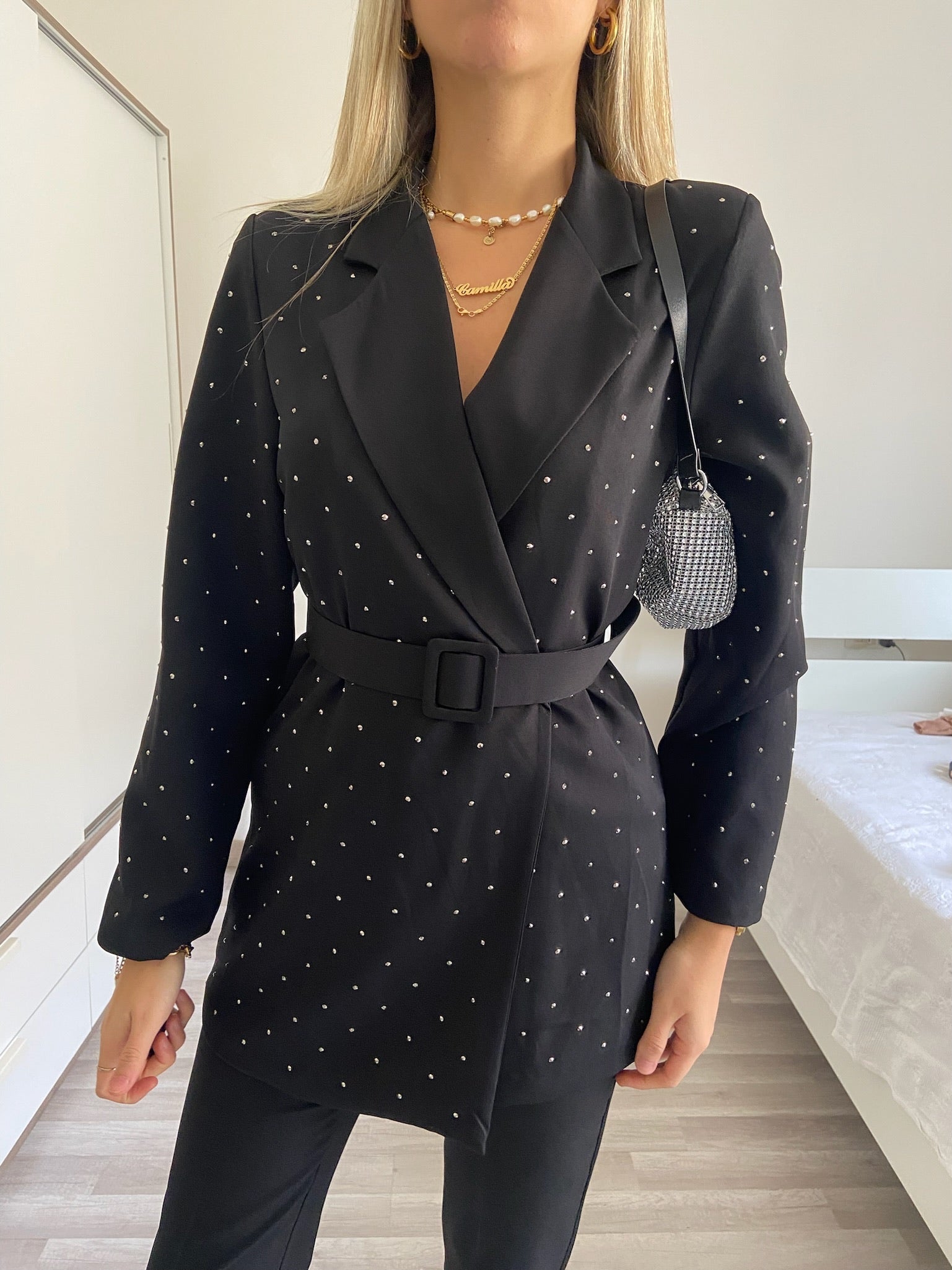 Giacca con strass nera