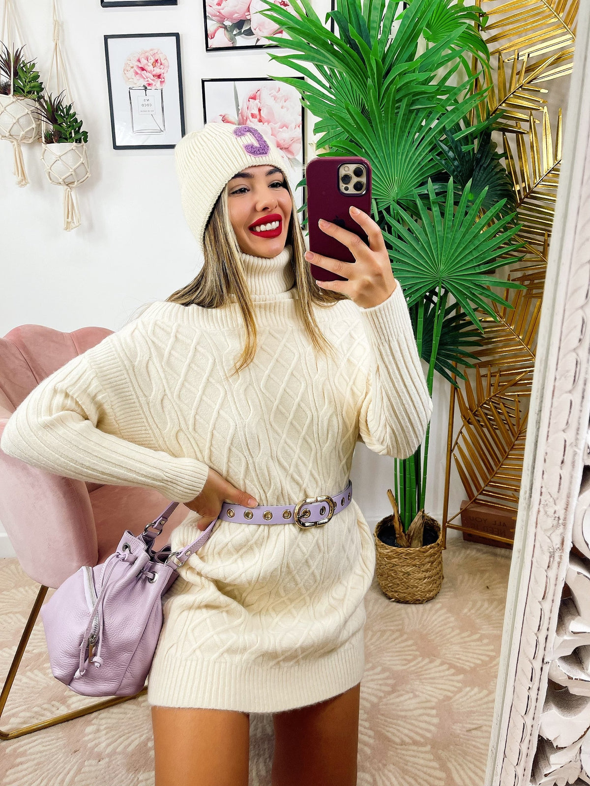 Maxi maglia a collo alto beige